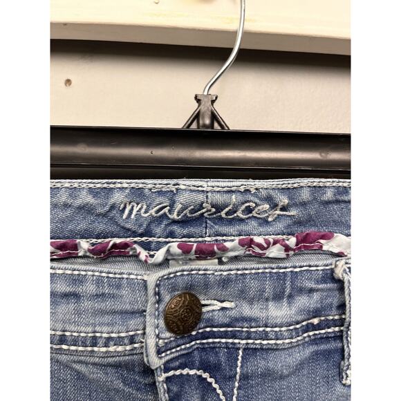 Maurice's Denim Cropped Jeans Juniors 13/14 Light Wash embroidered Cuffed Blue - Picture 4 of 11